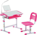 Kids Functional Desk and Chair Set with LED Lamp and Tilt Desktop