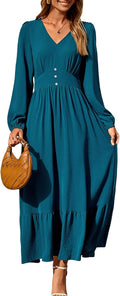 Elegant Long Sleeve V Neck Maxi Dresses for Women 2025