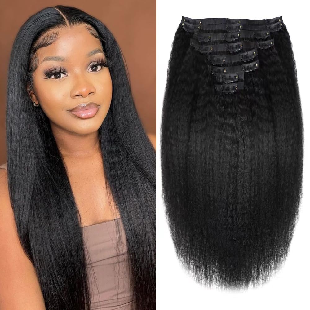 Seamless Clip In Hair Extensions for Black Women - 16in Natural Black