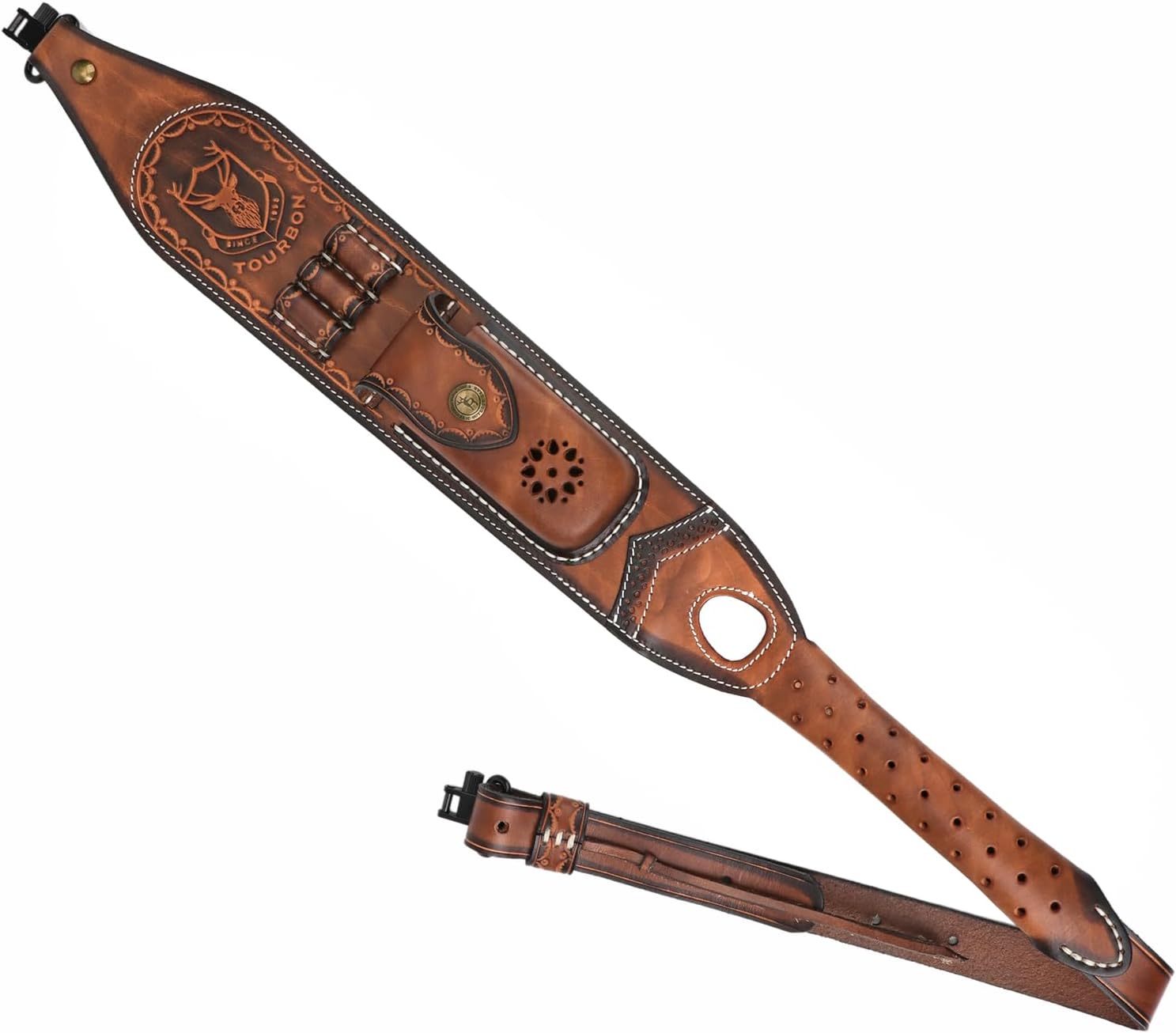 Leather Rifle Sling with Accessory Pouch and Quick Release Swivels