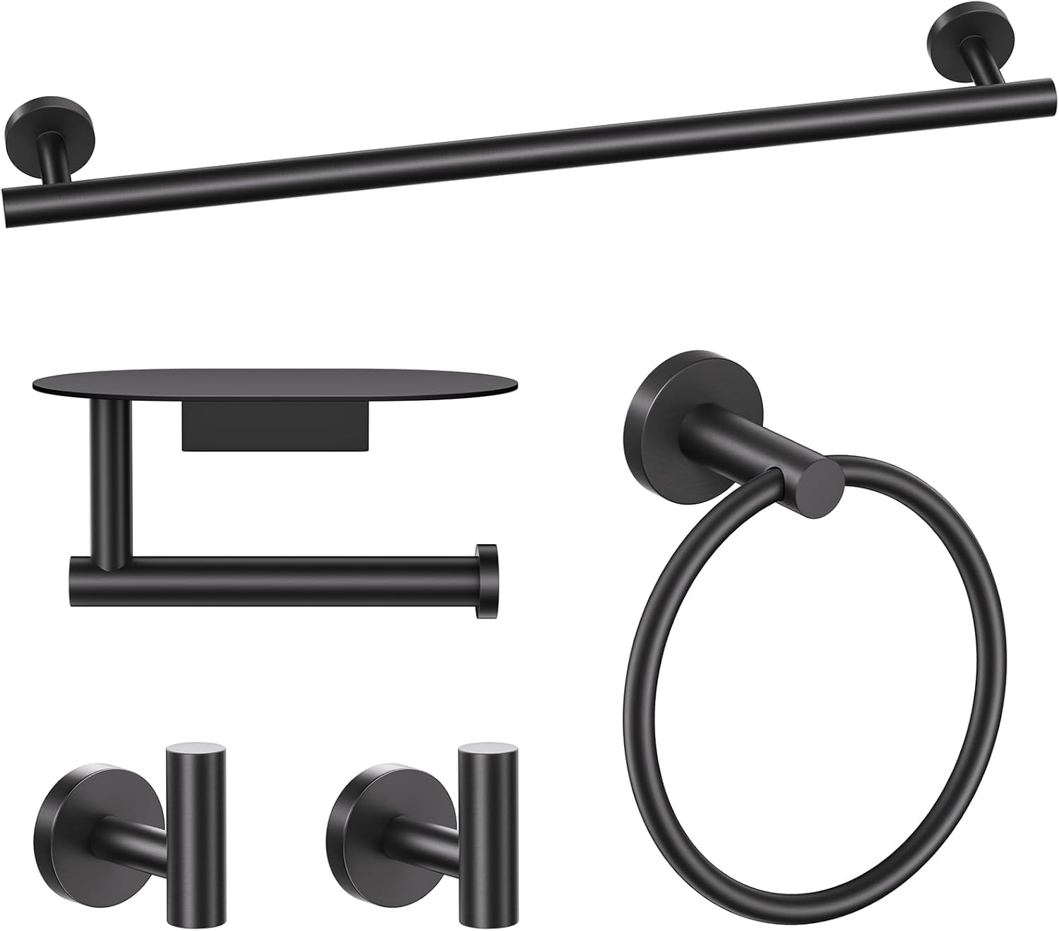 TURS Matte Black 5 Piece Bathroom Hardware Set for Modern Homes