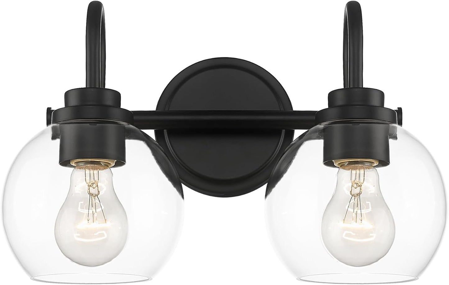 2-Light Bathroom Vanity Light Over Mirror in Matte Black Finish