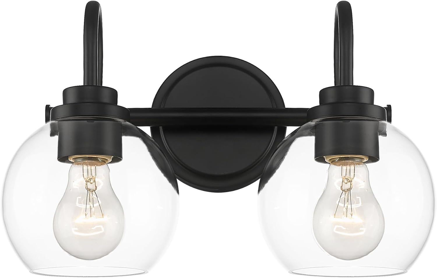 2-Light Bathroom Vanity Light Over Mirror in Matte Black Finish