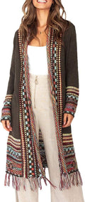 Boho Women Open Front Maxi Knit Cardigan - Tassel Fringe Coat