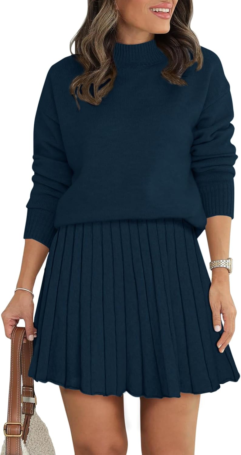 Women's Two Piece Outfits Turtleneck Long Sleeve Ribbed Knit