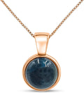 Real Gemstone 8mm Bezel Pendant Necklace Rose Gold Over Sterling