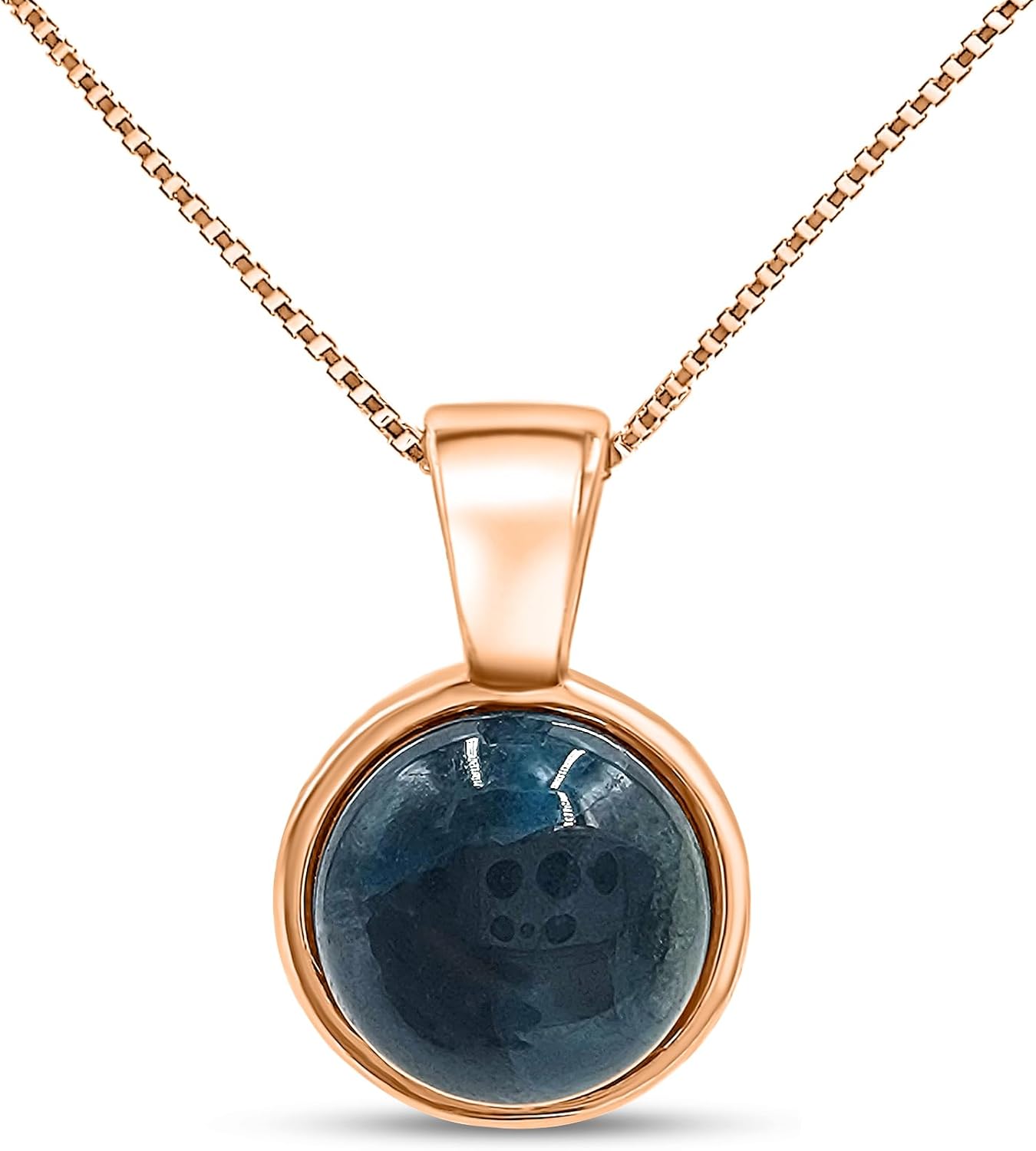 Real Gemstone 8mm Bezel Pendant Chain Necklace for Her