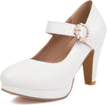 ForeMode Bow Mary Jane Pumps Closed Round Toe Heels - Comfortable 3.74