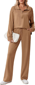 PINSPARK 2 Piece Sweatsuit Set - 1/2 Zip Loose Fit Tracksuit Women's