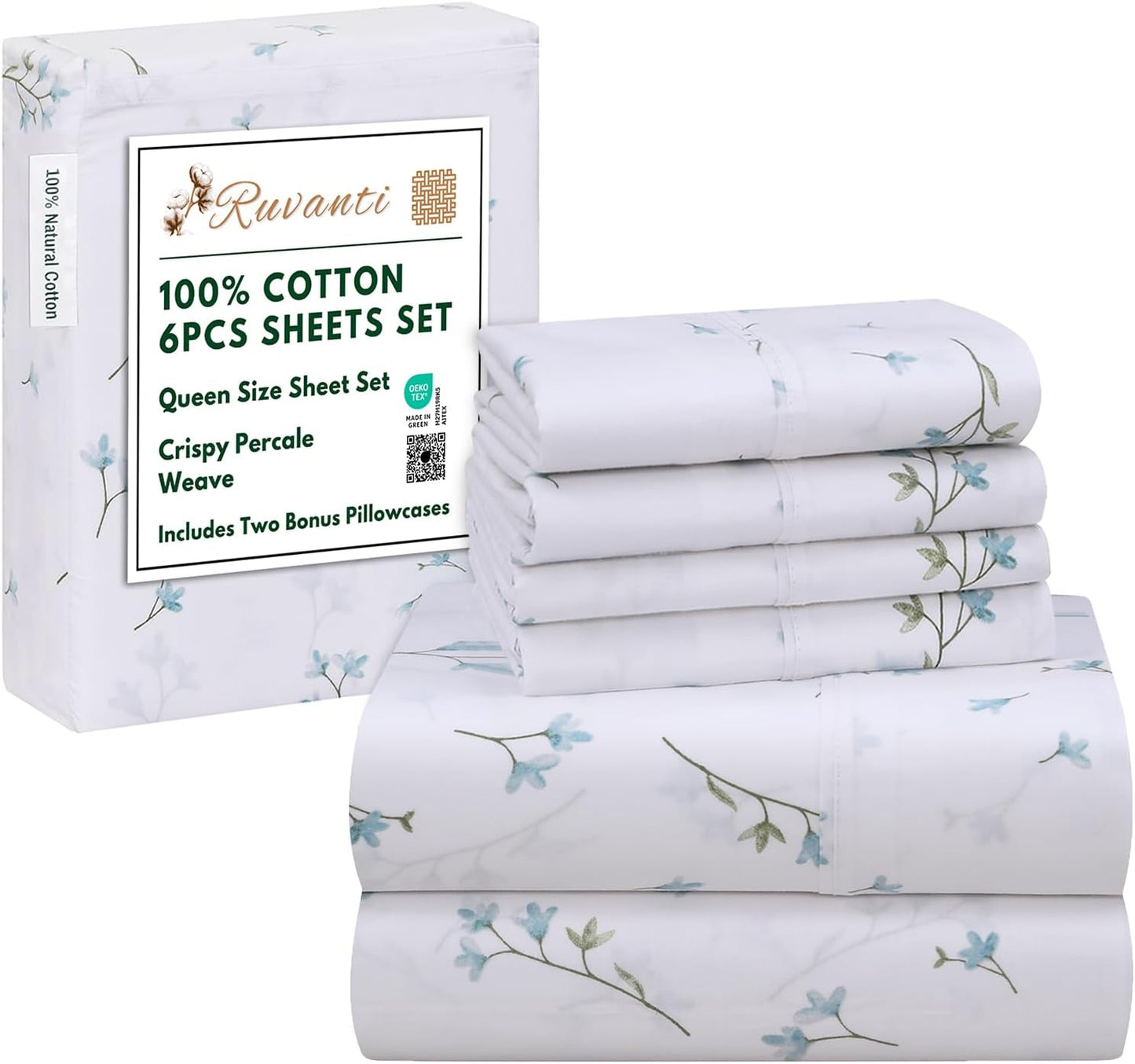 RUVANTI 6 Pcs Cotton Sheets Set - Soft, Lightweight & Breathable