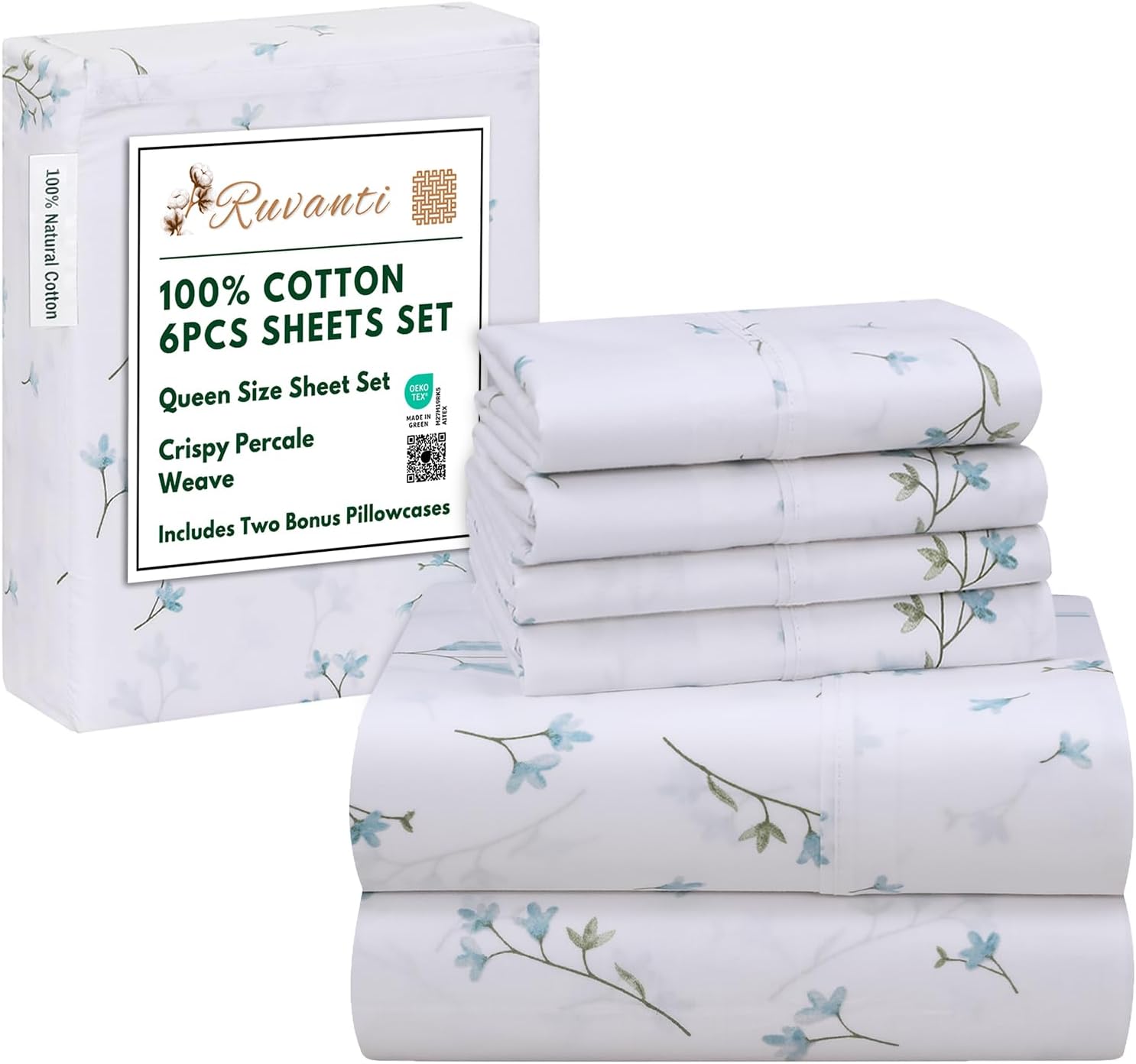 RUVANTI 6 Pcs Cotton Sheets Set - Soft, Lightweight & Breathable