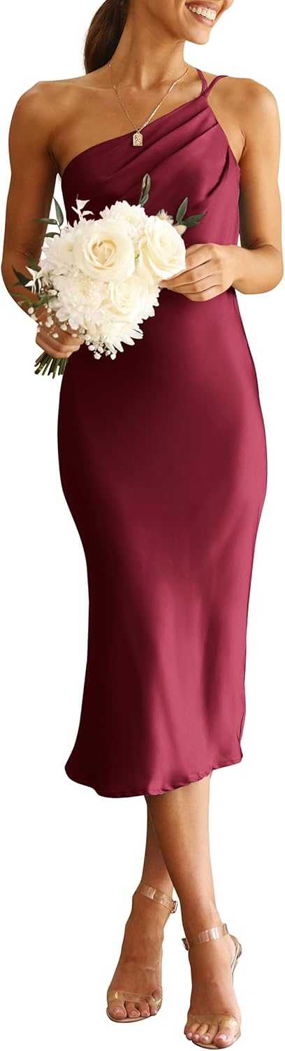 PRETTYGARDEN One Shoulder Satin Bodycon Dress