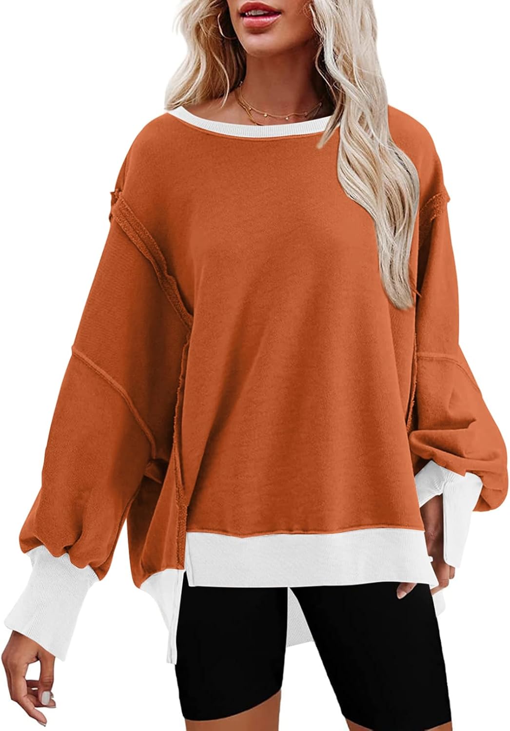 SHEWIN Womens Oversized Reverse Seam Sweatshirt for Casual Style