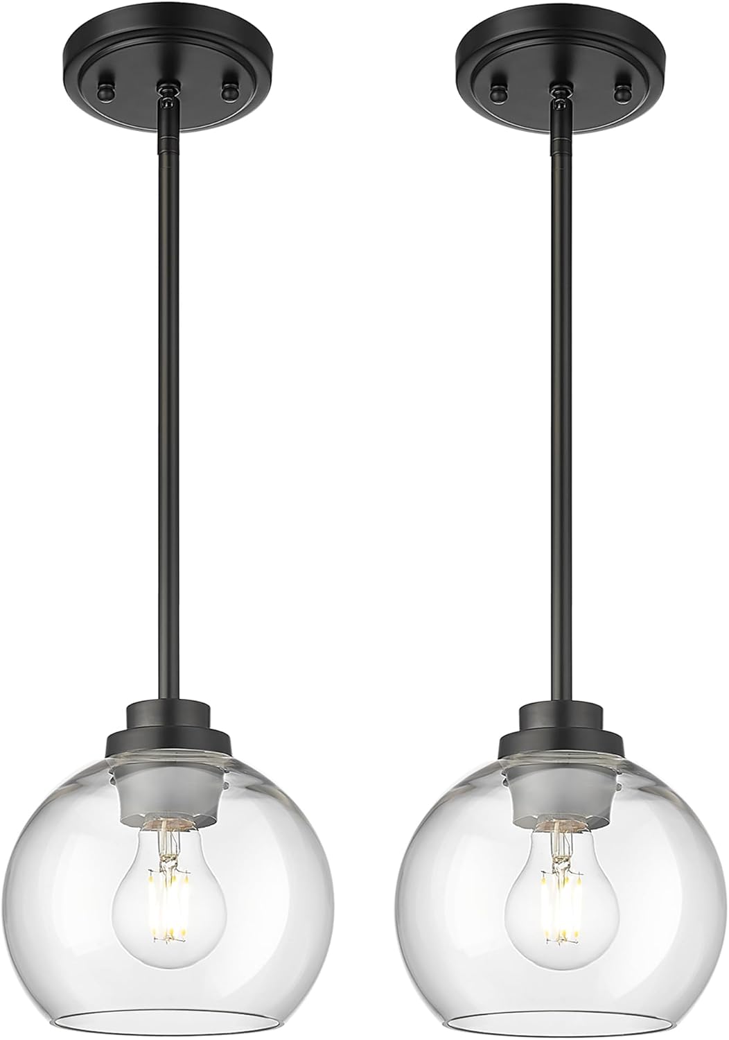 Modern Black Pendant Lights for Kitchen Island - 2 Pack