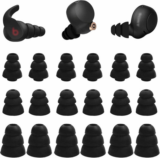 9 Pairs Triple Flange Ear Tips - Noise Reduce Silicone - Black