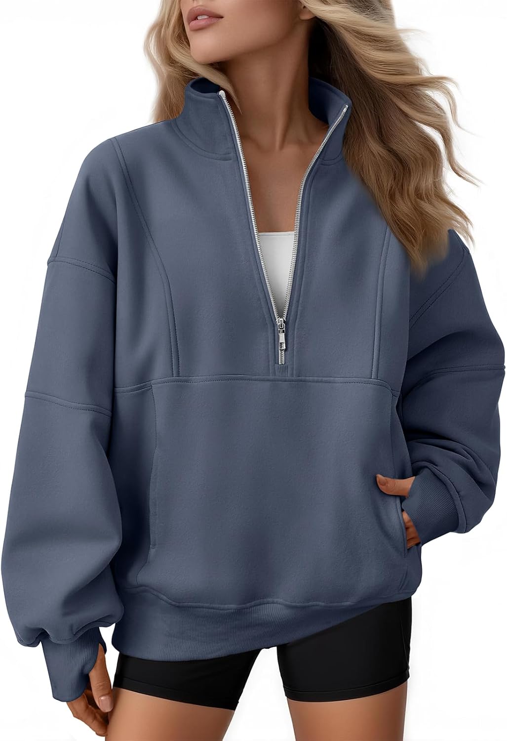 AUTOMET Womens Quarter Zip Oversized Sweatshirts for Comfort