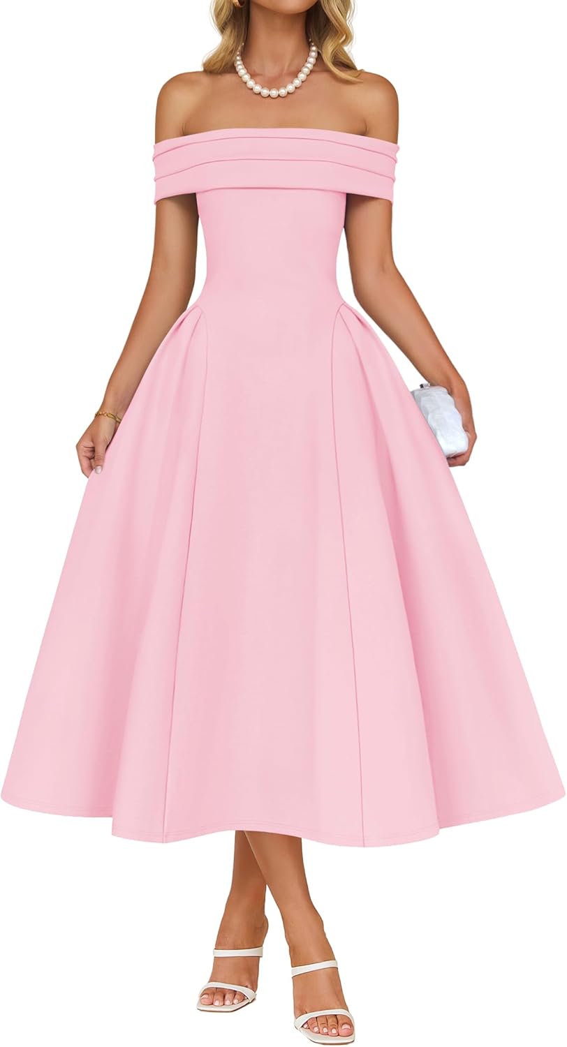 Elegant Off Shoulder Midi Dress for Women's Evening Parties