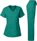 Dagacci Women's Scrub Set Y-Neck Top and Drawstring Pants - Stretch