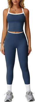 Womens Cross Back Tank and High Waist Leggings Set - Flattering Fit
