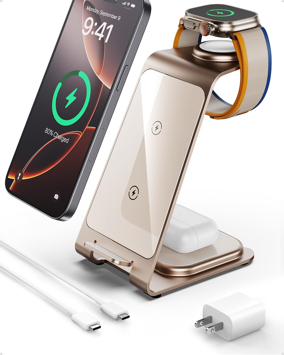 3 in 1 Wireless Charging Station for iPhone, Apple Watch, AirPods