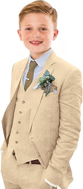 Boys Linen Suit Slim Fit 3 Piece Summer Beach Wedding - Lightweight v