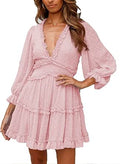 Happy Sailed Womens Summer Long Sleeve Ruffle Mini Dress - Flirty