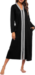 Ekouaer Women Zipper Robe Full Length Loungewear with Pockets