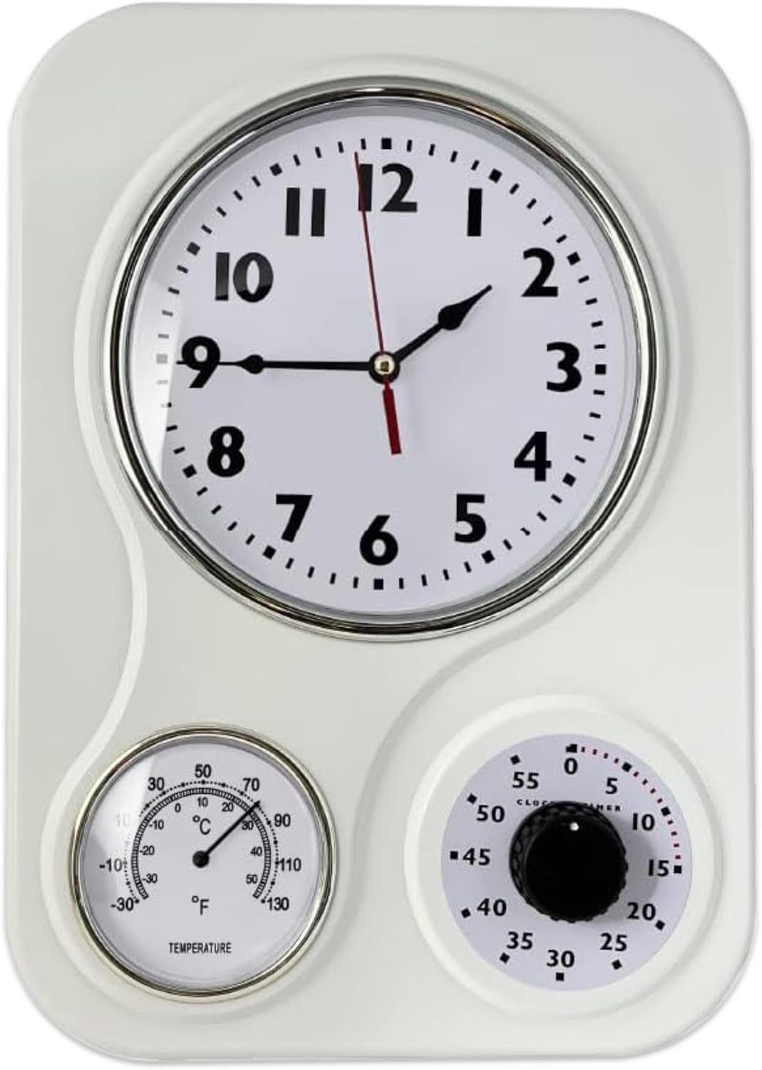 Retro Kitchen Wall Clock with Thermometer and Timer for Home