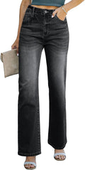 Sidefeel Women's Wide Leg Jeans High Waisted Medium Blue - Casual