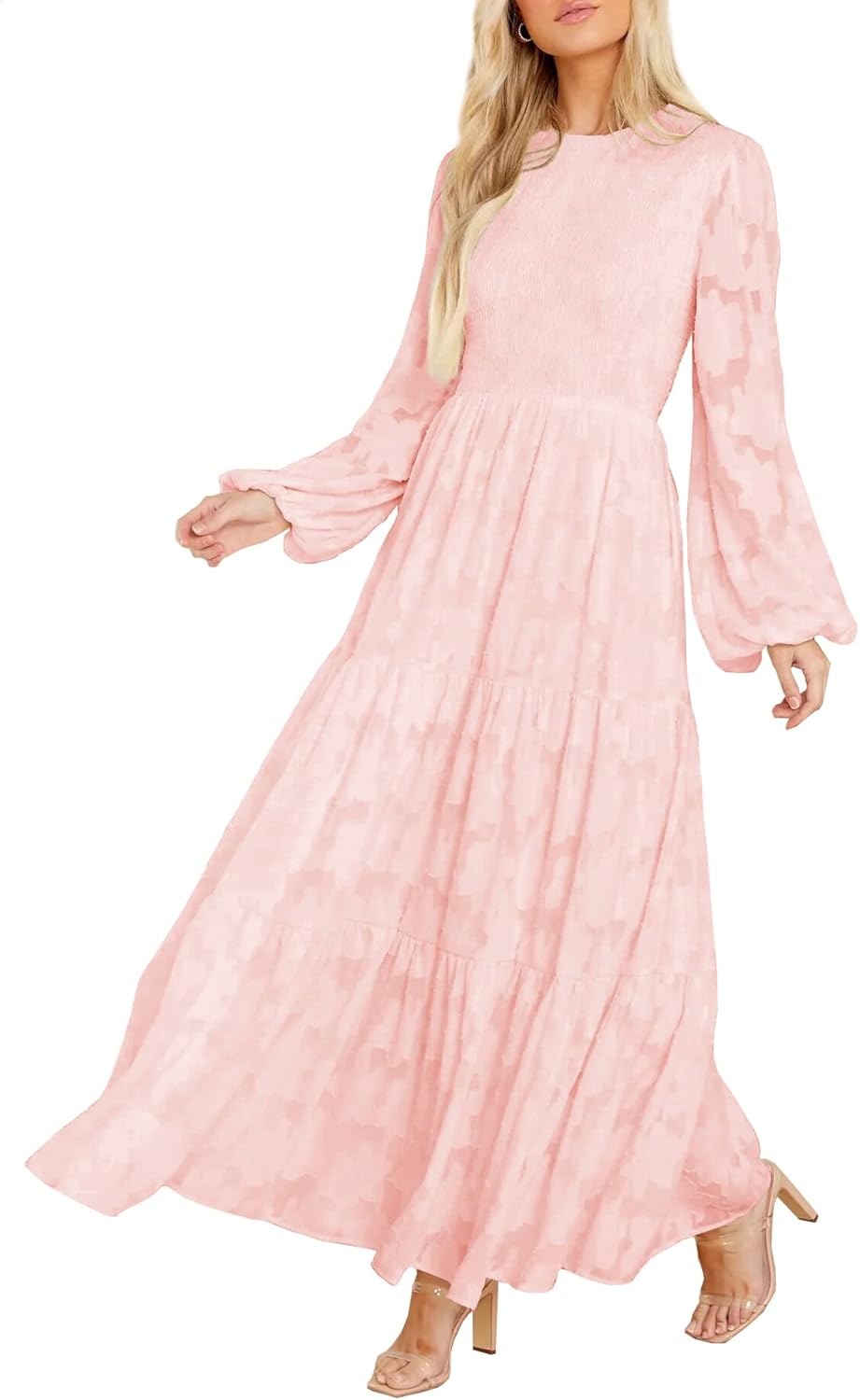 Elegant Floral Long Sleeve A-Line Maxi Dress with Pockets