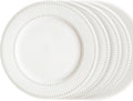 Dinner Plates Set of 4 10.5 in White Ceramic Plates - Embossed Rim