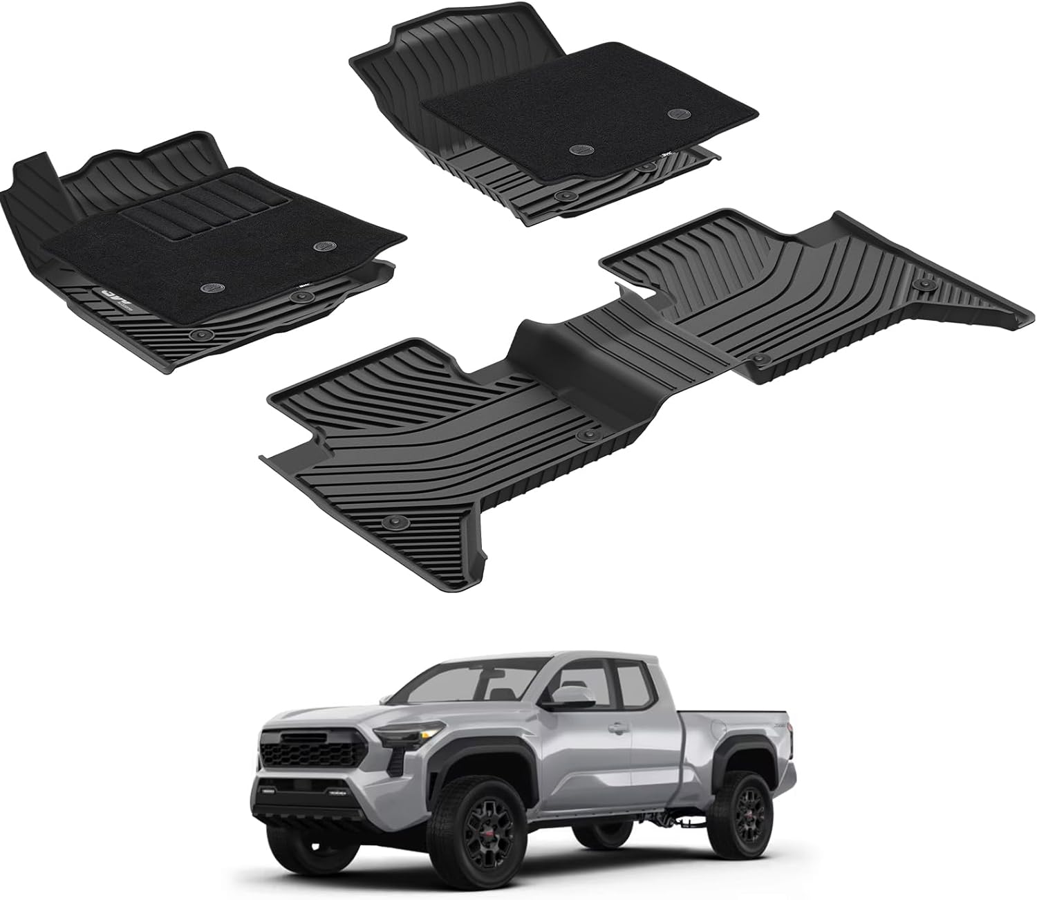 3W Floor Mats for Toyota Tacoma 2016-2023 with Safety Locks