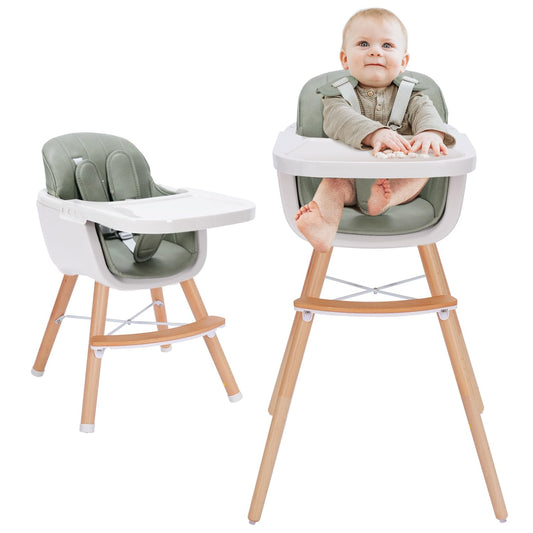 Mallify 3-in-1 Convertible Wooden High Chair for Toddlers