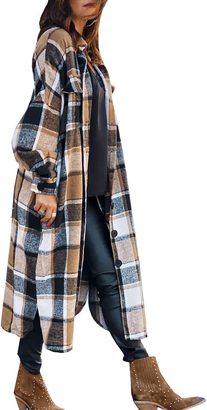 SKIKYAN Women Fall Flannel Plaid Shacket Jacket for Trendy Style
