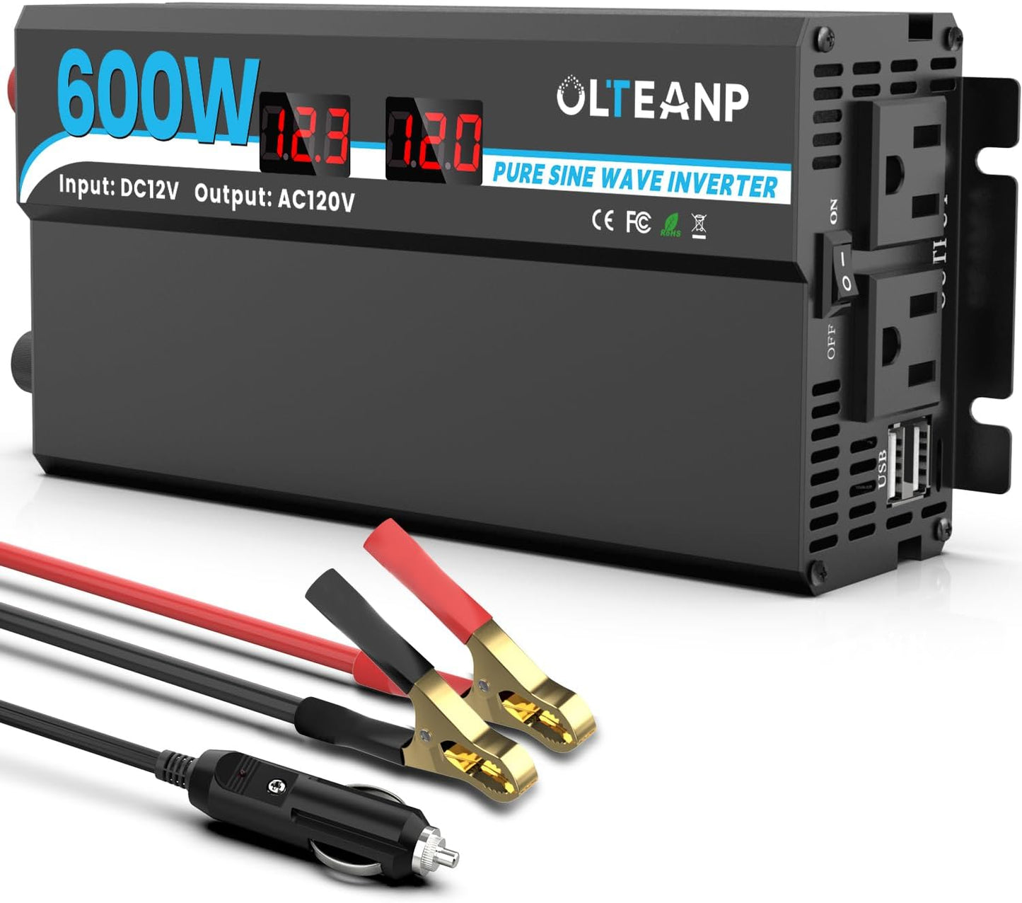 600W Power Inverter for Car and Home with LCD Display and USB