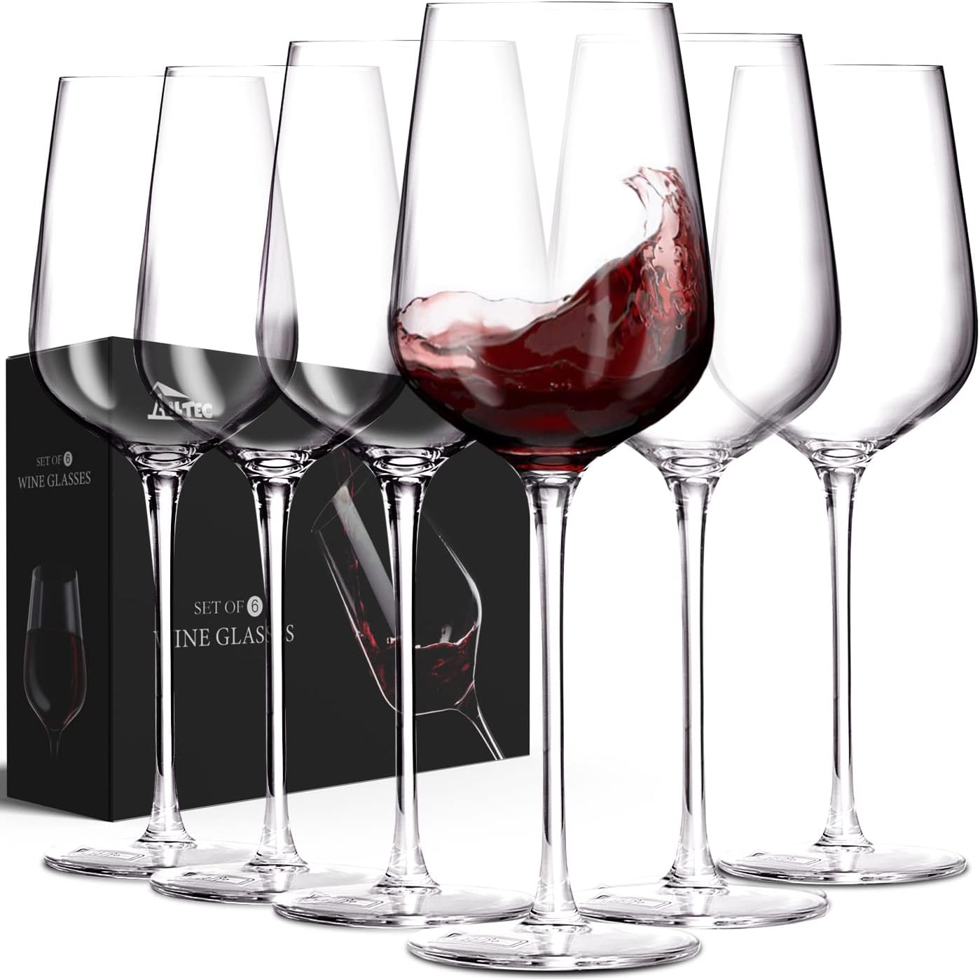 Elegant Wine Glasses Set of 6 for Red and White Wines
