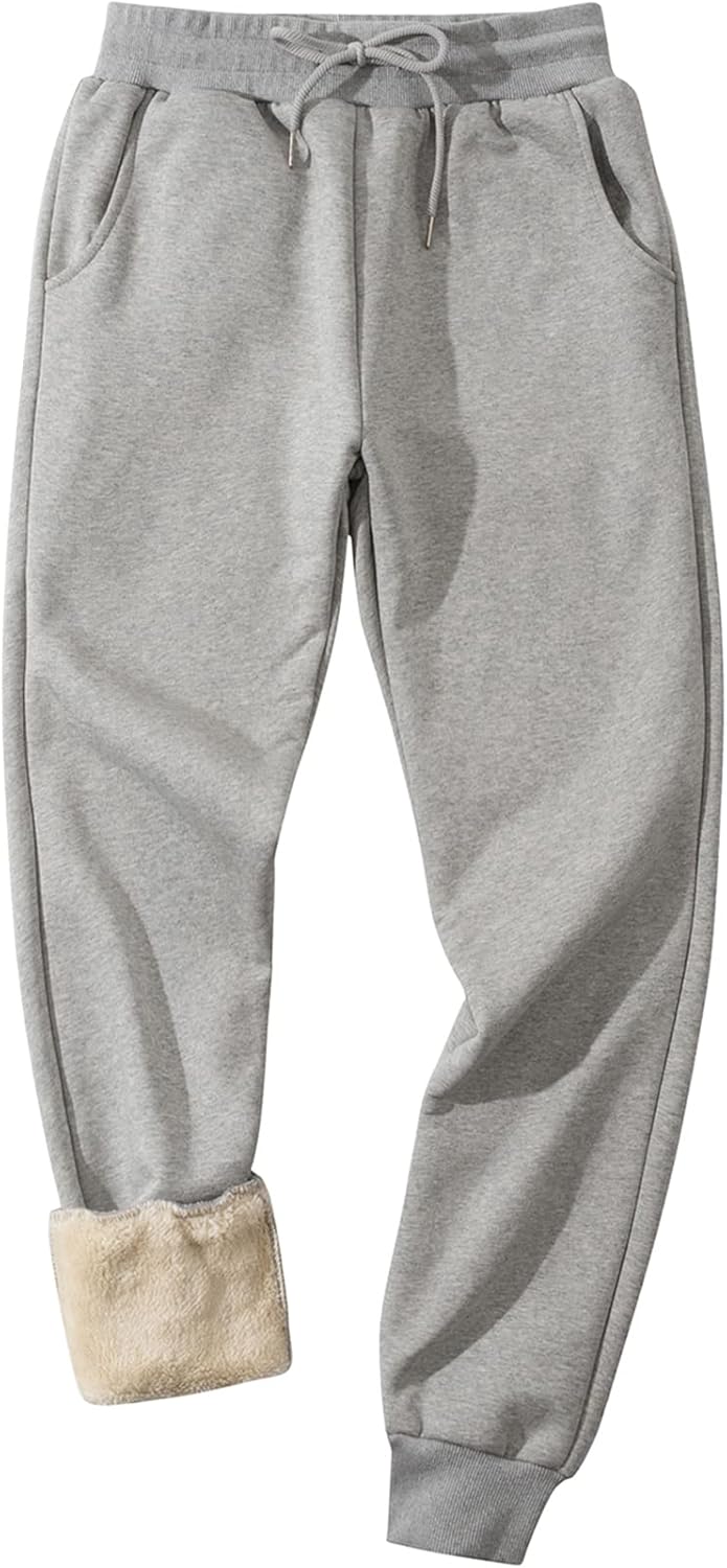 Flygo Men's Fleece Lined Sherpa Sweatpants for Winter Warmth