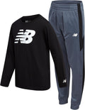 New Balance Boys Jogger Set - Athletic Long Sleeve Tee & Tricot