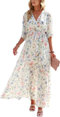 Womens Summer Loose Boho Flowy Wrap V Neck Maxi Dress - Plus Sizes