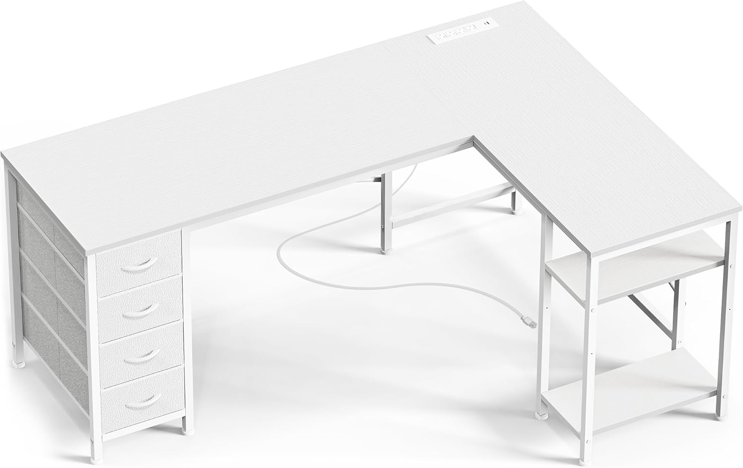 L Shaped Desk with Power Outlets and USB-C Port for Home Office