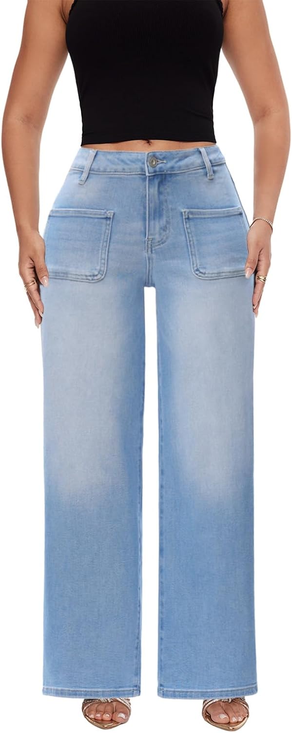 ONESO Mid-Low Rise Baggy Jeans for Women - Distressed Comfort