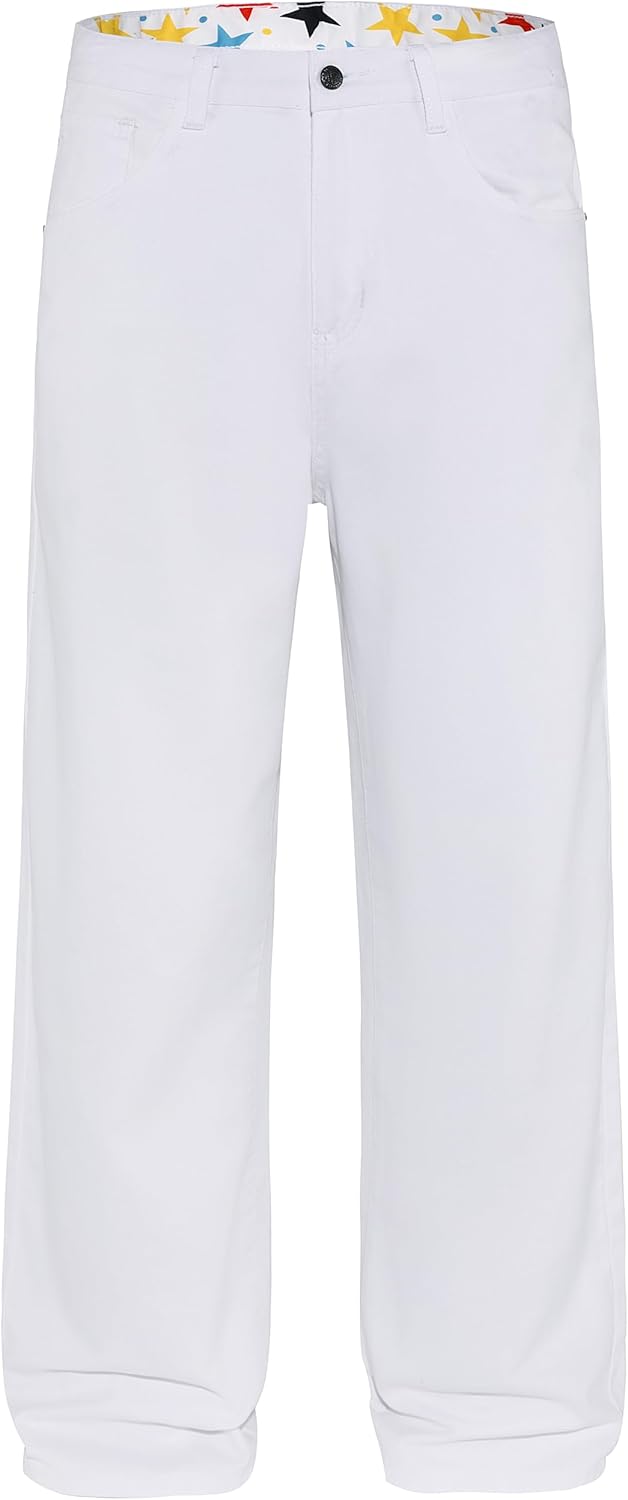 Men's Non-Stretch Loose Fit Wide-Leg Baggy Jeans for Comfort