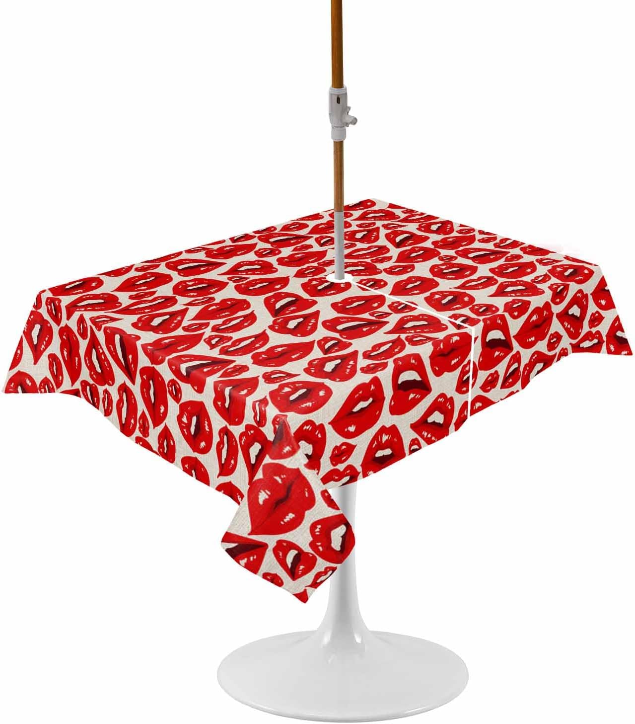 Red Lips Valentine's Tablecloth - Waterproof & Zippered - 60x84in