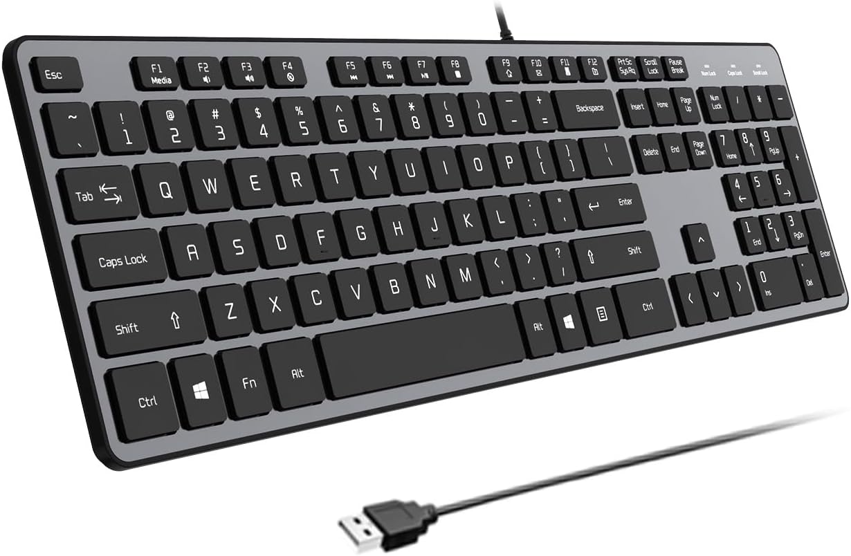 Durable Ultra-Slim USB Keyboard - Comfort Quiet Keys