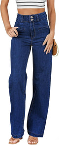 High Waisted Straight Leg Jeans - Comfortable Stretchy Wide Leg blend