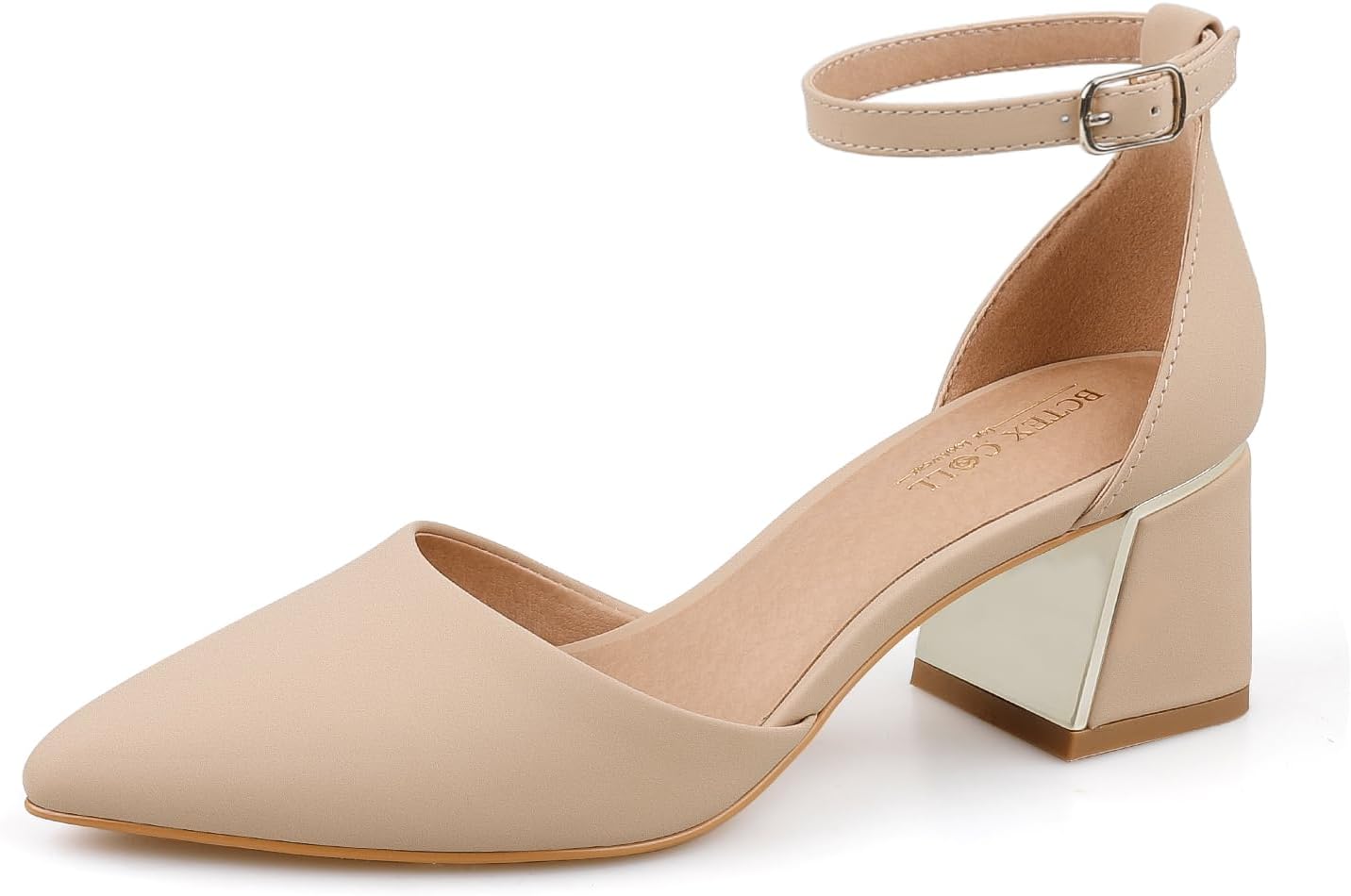 BCTEX COLL Womens Pointed Toe Pumps with Chunky Low Heels