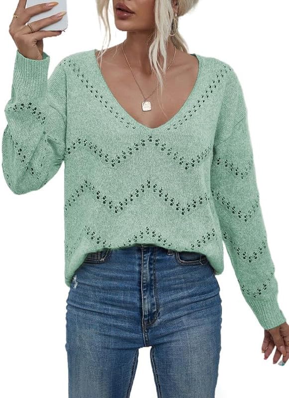 EVALESS Women's Crochet Sweater Top for Cozy Fall Outfits