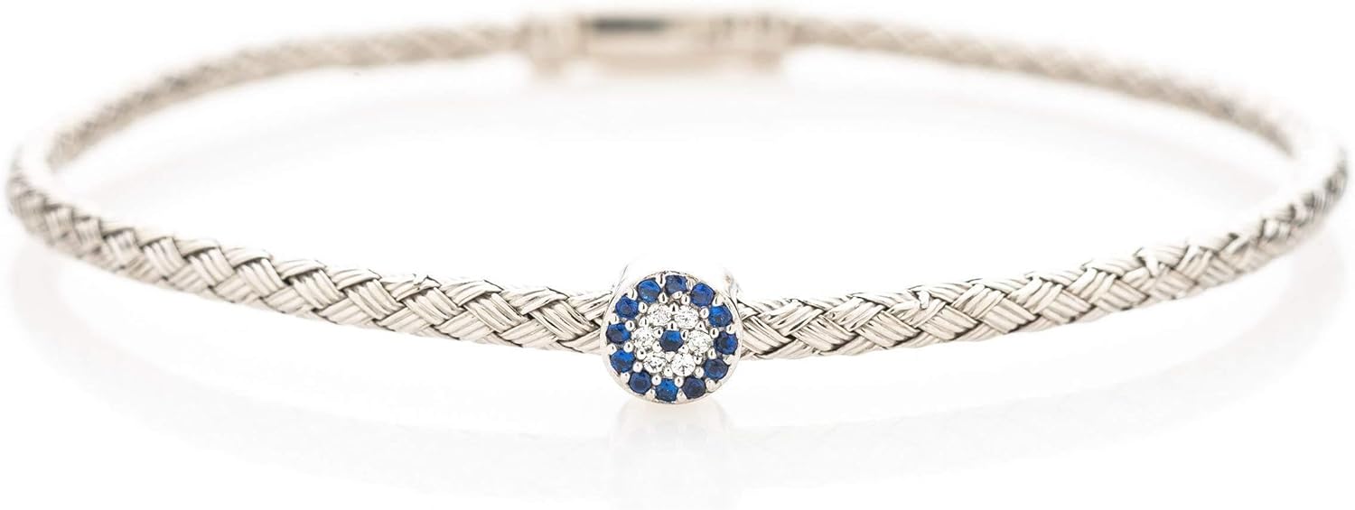 Evil Eye Sterling Silver Bangle Bracelet for Women - Stylish Charm