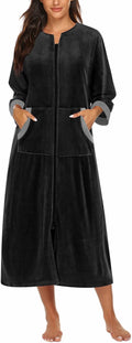 Ekouaer Robe for Women Velour Zipper Robe Full Length - Cozy Mid-Calf