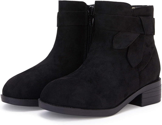 Kids Girls Tie Knot Ankle Boots with Chunky Low Block Heel